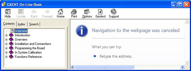 Navigation to the webpage was canceled appears upon opening help file